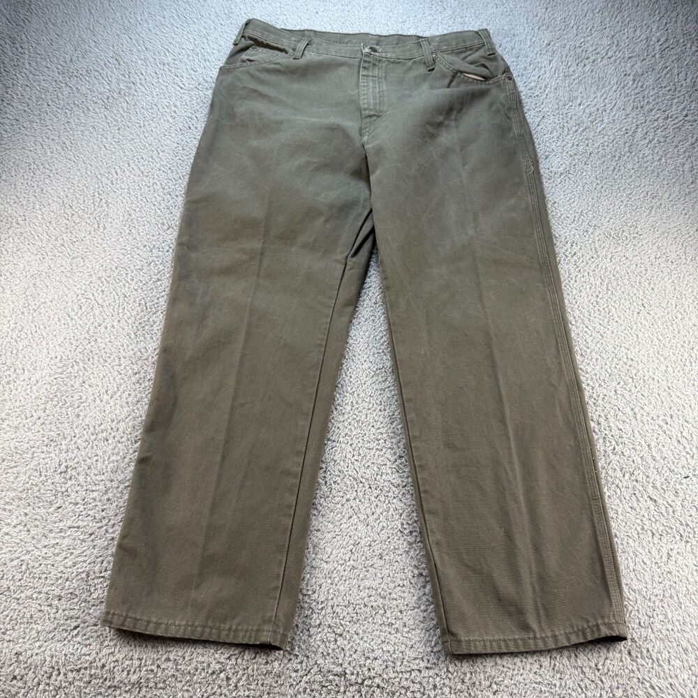 Dickies Canvas Work Pants Mens 37x30 (38x30 Tag) Green Carpenter Straight Leg